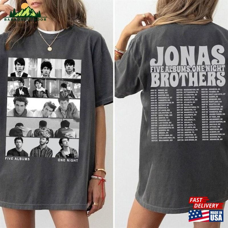 Jonas Brothers Double Sided T-Shirt Five Albums One Night Tour Shirt 2023 Classic Jonas Brothers Double Sided T-Shirt Five Albums One Night Tour Shirt 2023 Classic