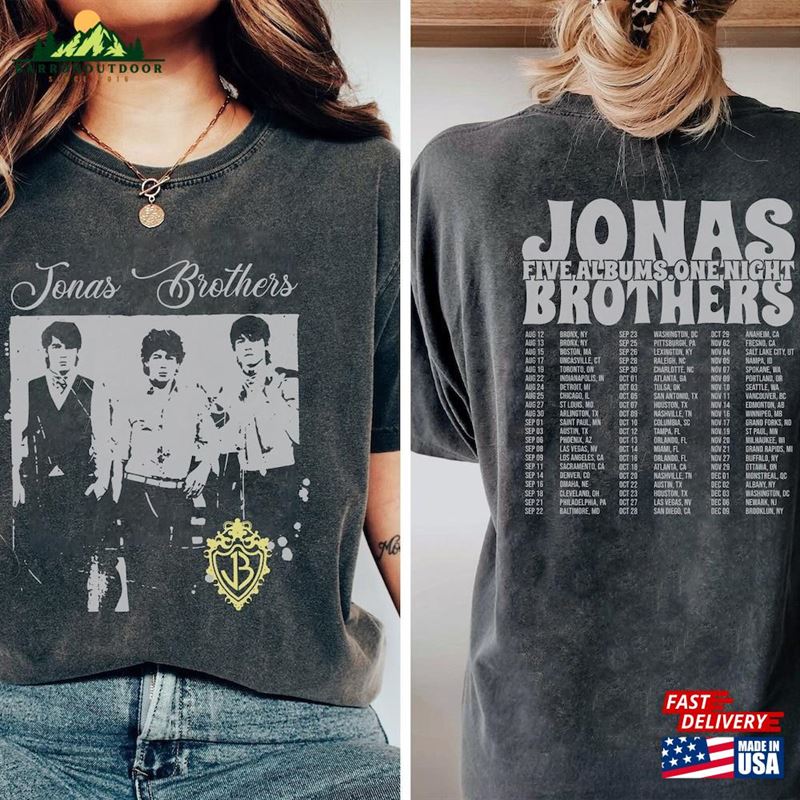 Jonas Brothers Double Sided T-Shirt Five Albums One Night Tour Shirt 2023 Sweatshirt Jonas Brothers Double Sided T-Shirt Five Albums One Night Tour Shirt 2023 Sweatshirt