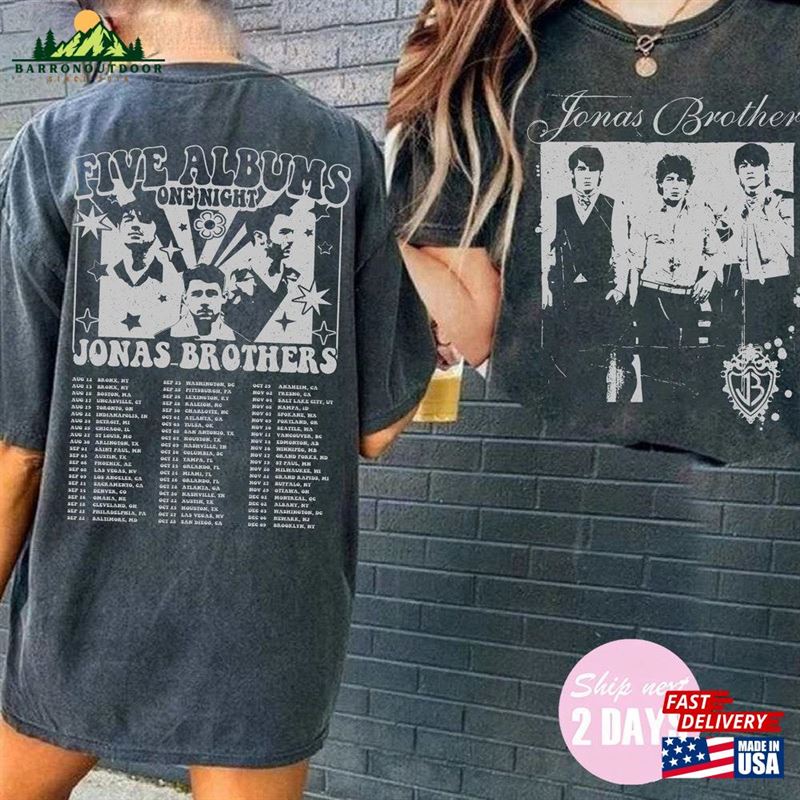 Jonas Brothers Double Sided T-Shirt Five Albums One Night Tour Shirt 2023 Unisex Sweatshirt Jonas Brothers Double Sided T-Shirt Five Albums One Night Tour Shirt 2023 Unisex Sweatshirt