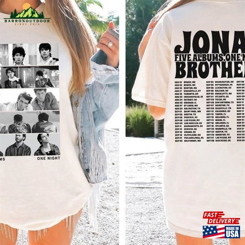 Jonas Brothers Double Sided T-Shirt Five Albums One Night Tour Shirt Sweatshirt Unisex Jonas Brothers Double Sided T-Shirt Five Albums One Night Tour Shirt Sweatshirt Unisex
