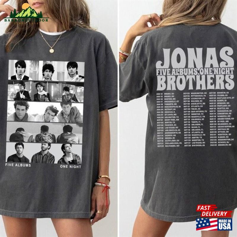 Jonas Brothers Double Sided T-Shirt Five Albums One Night Tour Shirt Unisex Jonas Brothers Double Sided T-Shirt Five Albums One Night Tour Shirt Unisex