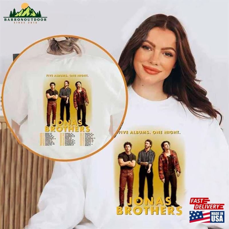 Jonas Brothers Five Albums One Night The Tour 2023 Shirt Band Fan Sweatshirt T-Shirt Jonas Brothers Five Albums One Night The Tour 2023 Shirt Band Fan Sweatshirt T-Shirt