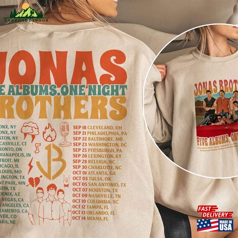 Jonas Brothers Sweatshirt Five Albums One Night Tour Shirt Classic Jonas Brothers Sweatshirt Five Albums One Night Tour Shirt Classic