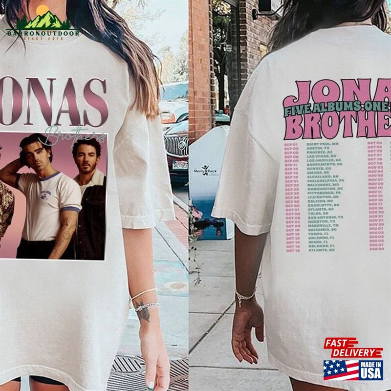 Jonas Brothers Tour Shirt Five Album One Night Concert Classic Unisex Jonas Brothers Tour Shirt Five Album One Night Concert Classic Unisex