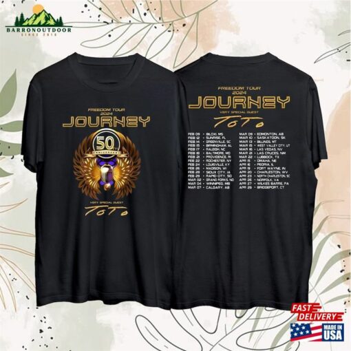 Journey Freedom Tour 2024 Shirt With Toto Concert Band Fan Unisex Classic