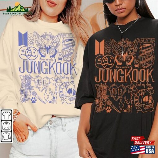 Jung Kook Bts Kpop Doodle Art Shirt Vintage Merch Tee Graphic Tattoo Album Lyric Sweatshirt Unisex Classic