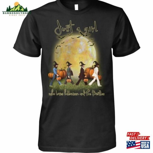Just A Girl Who Loves Halloween And The Beatles Abbey Road T-Shirt Fan Lovers Shirt Hoodie Sweatshirt