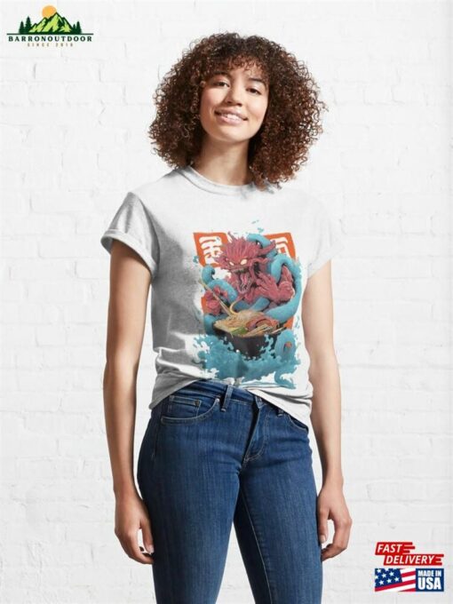 Kaiju Cartoon Eating Ramen Bowl Classic T-Shirt Unisex