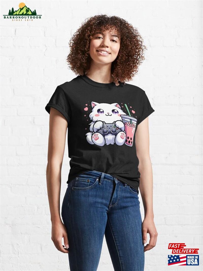 Kawaii White Cat Drinking Boba Tea Bubble Gamer Girl Unisex Hoodie Kawaii White Cat Drinking Boba Tea Bubble Gamer Girl Unisex Hoodie