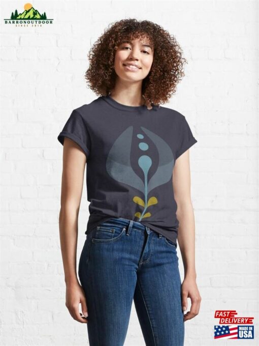 Kf 0181 D Vintage Retro 70S Floral Pattern In Blue Gray Green Classic T-Shirt Sweatshirt