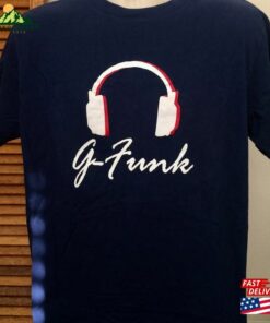 Large T-Shirts G Funk Vintage Bands Music Graphic Headphones Navy Blue Crew Neck Shirts Hip Hop Funkadelic Sweatshirt T-Shirt
