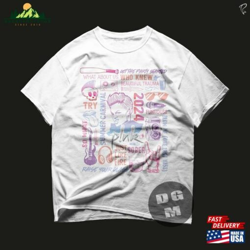 Limited Pink Doodle P!Nk 2024 Tour Unisex Heavy Cotton Tee Sweatshirt T-Shirt