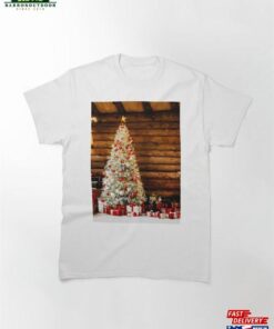 Log Home Christmas Watercolor Classic T-Shirt Unisex