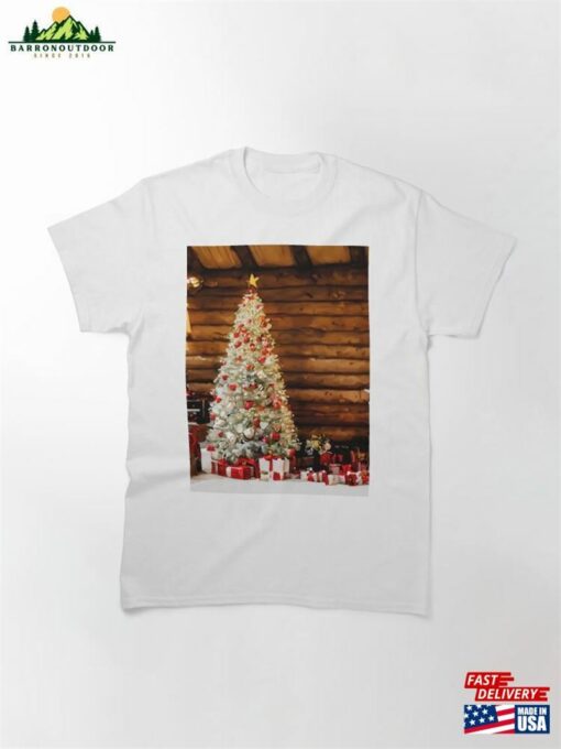 Log Home Christmas Watercolor Classic T-Shirt Unisex