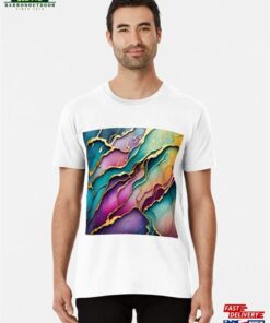 Logo Pattern Ink Color Gold Pink Purple Marble Watercolor Drawing Premium T-Shirt Classic
