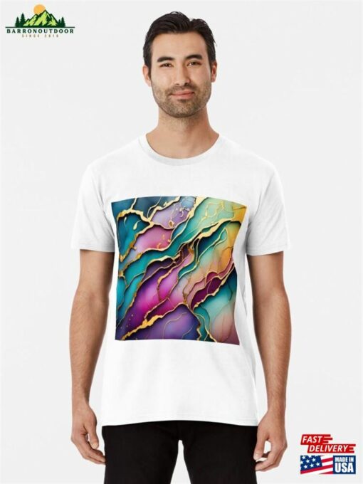 Logo Pattern Ink Color Gold Pink Purple Marble Watercolor Drawing Premium T-Shirt Classic