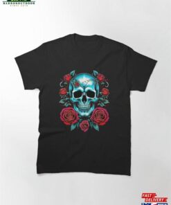 Luminous Blue Skull Amp Red Roses Classic T-Shirt Sweatshirt