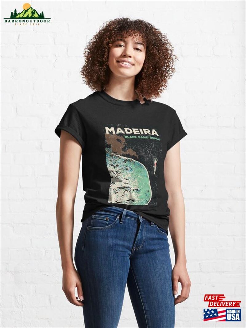 Madeira's Black Sand Beach Lady Illustration Portugal Classic T-Shirt Madeira's Black Sand Beach Lady Illustration Portugal Classic T-Shirt