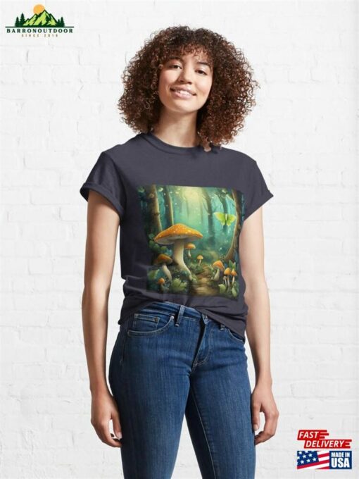 Magic Mushroom Night Forest With Luna Moth Classic T-Shirt Unisex