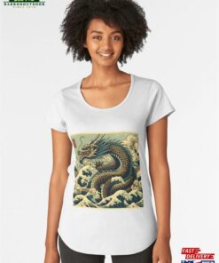 Majestic Dragon Amidst Ocean Waves Premium Scoop T-Shirt Unisex Classic