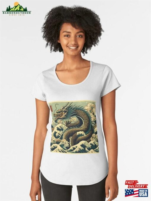 Majestic Dragon Amidst Ocean Waves Premium Scoop T-Shirt Unisex Classic