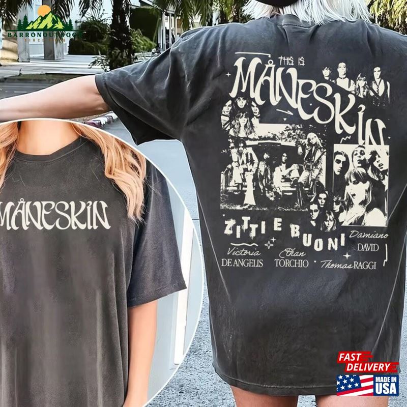 Maneskin 2Side Shirt World Tour 2023 Album Track List Hoodie Classic Maneskin 2Side Shirt World Tour 2023 Album Track List Hoodie Classic