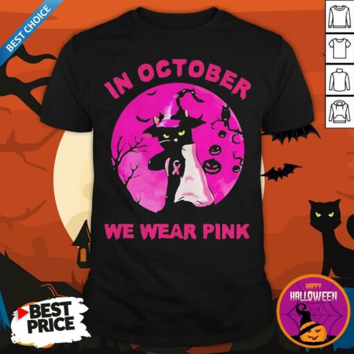 Nice In October We Wear Pink Cat Sunset Halloween Shirt