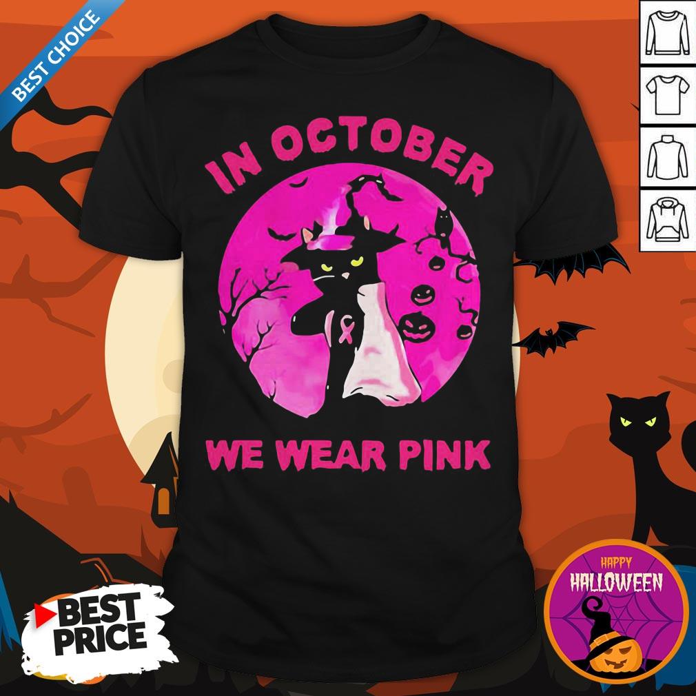 Nice In October We Wear Pink Cat Sunset Halloween Shirt Nice In October We Wear Pink Cat Sunset Halloween Shirt