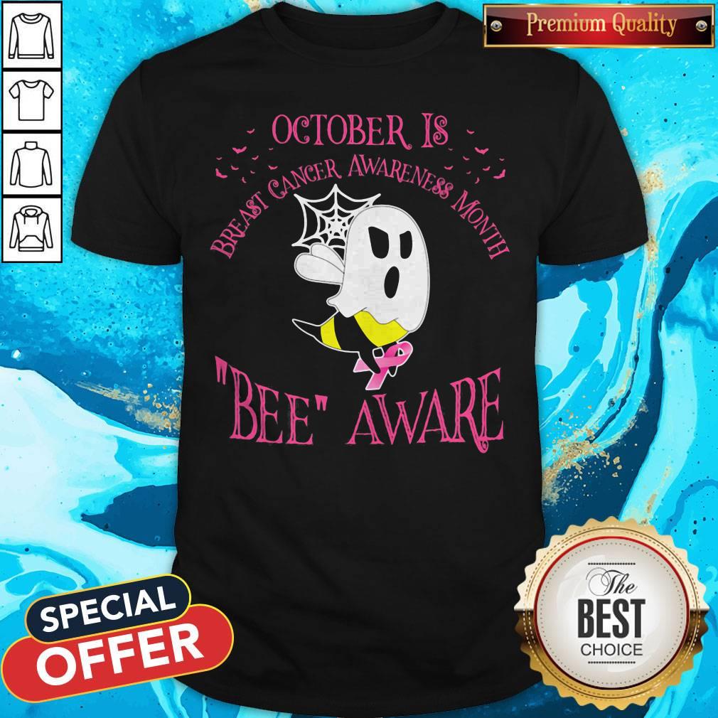 October Is Breast Cancer Awareness Month Bee Aware Ghost Halloween Shirt October Is Breast Cancer Awareness Month Bee Aware Ghost Halloween Shirt
