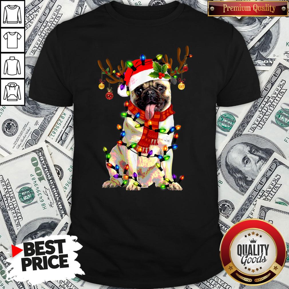 Pretty Santa Pug Reindeer Light Christmas Shirt Pretty Santa Pug Reindeer Light Christmas Shirt