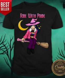 Ride With Pride LGBT Witch Funny Lesbian Halloween Shirt