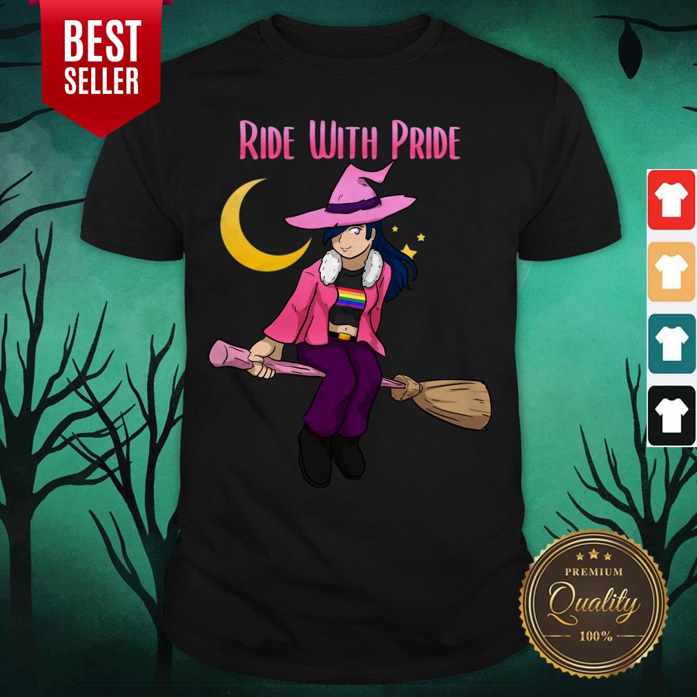 Ride With Pride LGBT Witch Funny Lesbian Halloween Shirt Ride With Pride LGBT Witch Funny Lesbian Halloween Shirt