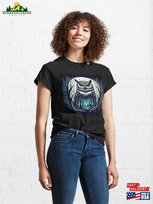 Menacing Moonlit Owl Landscape Classic T-Shirt Unisex