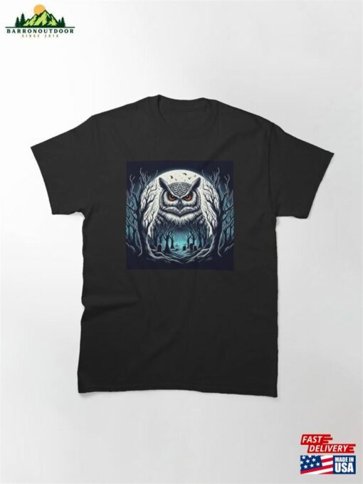 Menacing Moonlit Owl Landscape Classic T-Shirt Unisex