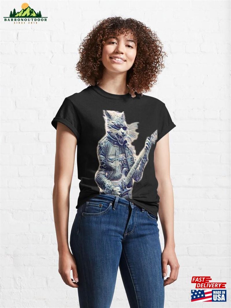 Meow Sical Masterpiece Feline Strumming The Great Wave In Ukiyo Classic T-Shirt Meow Sical Masterpiece Feline Strumming The Great Wave In Ukiyo Classic T-Shirt