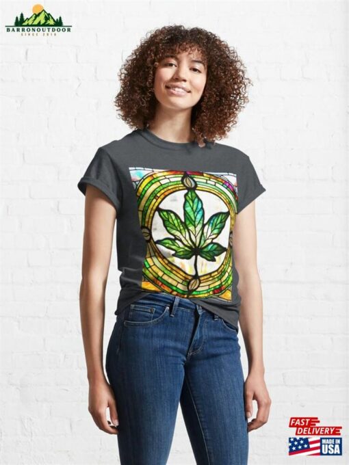 Merrijuana #5 Cannabis Marijuana Ganga God’s Medical Plant Stained Glass Art Print Sweatshirt Unisex