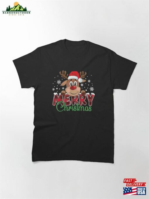 Merry Christmas Reindeer Plaid Xmas Family Classic T-Shirt Sweatshirt Hoodie