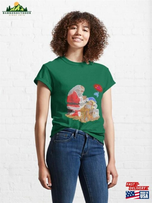 Merry Christmas Santa Claus And Baby Jesus Neon Art Classic T-Shirt Unisex