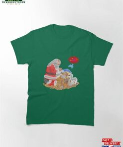 Merry Christmas Santa Claus And Baby Jesus Neon Art Classic T-Shirt Unisex