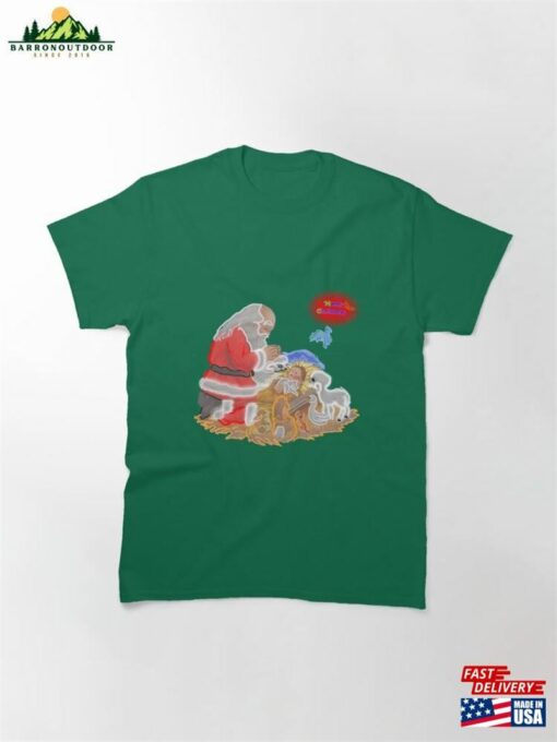 Merry Christmas Santa Claus And Baby Jesus Neon Art Classic T-Shirt Unisex