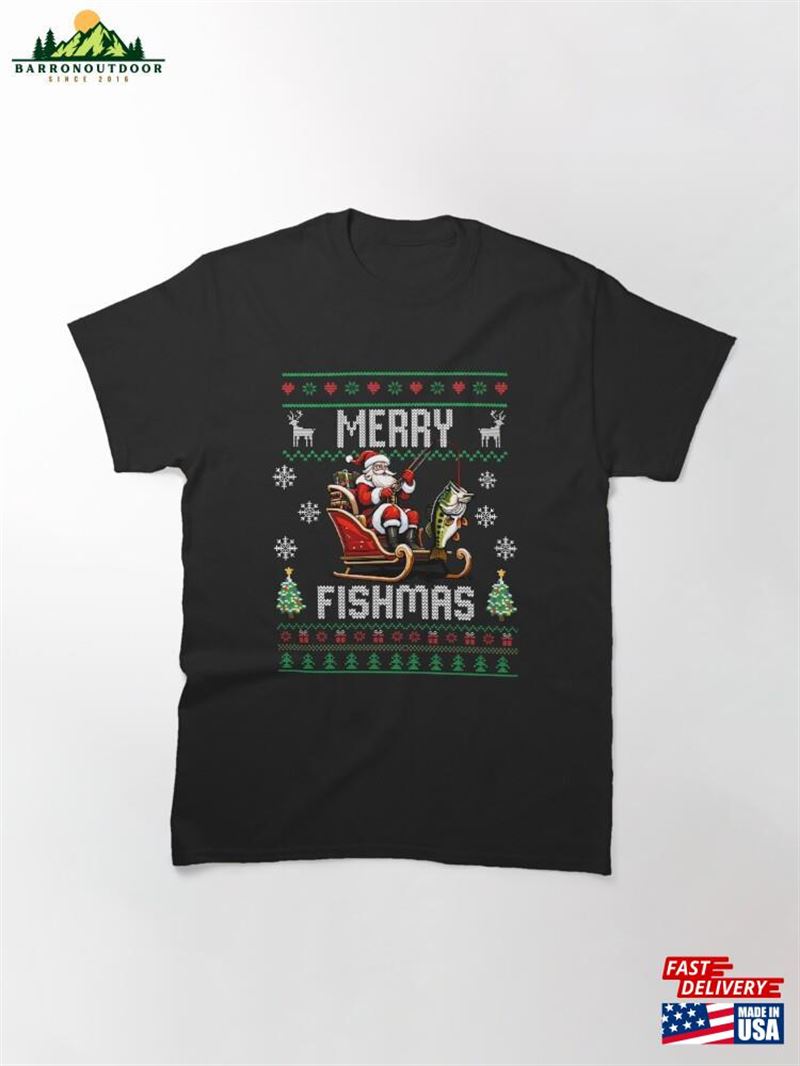 Merry Fishmas Santa Fishing Christmas Ugly Pajama Bigmouth Bass Fish Classic T-Shirt Hoodie Merry Fishmas Santa Fishing Christmas Ugly Pajama Bigmouth Bass Fish Classic T-Shirt Hoodie