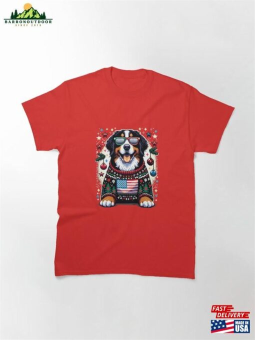 Merry Woofmas Happy Bernese Mountain Dog Ugly Sweater Usa Flag Edition Classic T-Shirt Hoodie