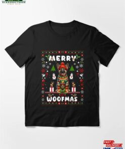 Merry Woofmas Happy German Shepherd Puppy In Ugly Christmas Festive Sweater Essential T-Shirt Sweatshirt Unisex