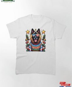 Merry Woofmas Happy Patriotic Belgian Tervuren In Ugly Sweater Usa Flag Edition Classic T-Shirt Unisex