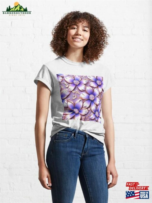 Metallic Purple Floral Classic T-Shirt Unisex