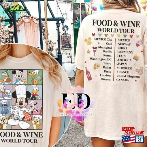 Mickey Chef And Friends Food Wine Festival 2023 World Tour T-Shirt Disney Epcot Snack Drink Tee Classic Unisex
