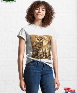 Midnight’s Owl Over Ancient Rooftops Classic T-Shirt Unisex