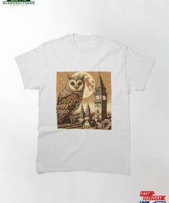 Midnight’s Owl Over Ancient Rooftops Classic T-Shirt Unisex