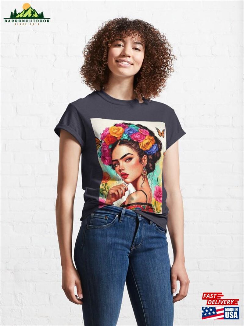 Military Pin Up Girl Portrait In Frida Kahlo Style Classic T-Shirt Hoodie Military Pin Up Girl Portrait In Frida Kahlo Style Classic T-Shirt Hoodie