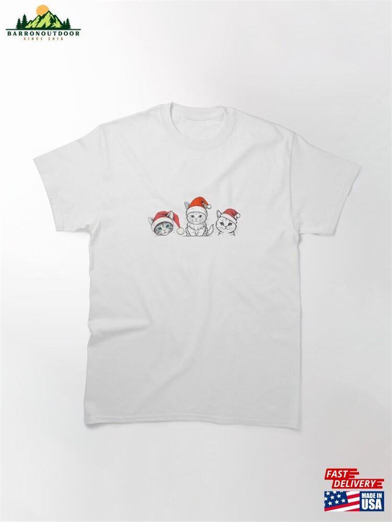 Minimalist Style Three Cats With Christmas Hats Classic T-Shirt Hoodie Minimalist Style Three Cats With Christmas Hats Classic T-Shirt Hoodie